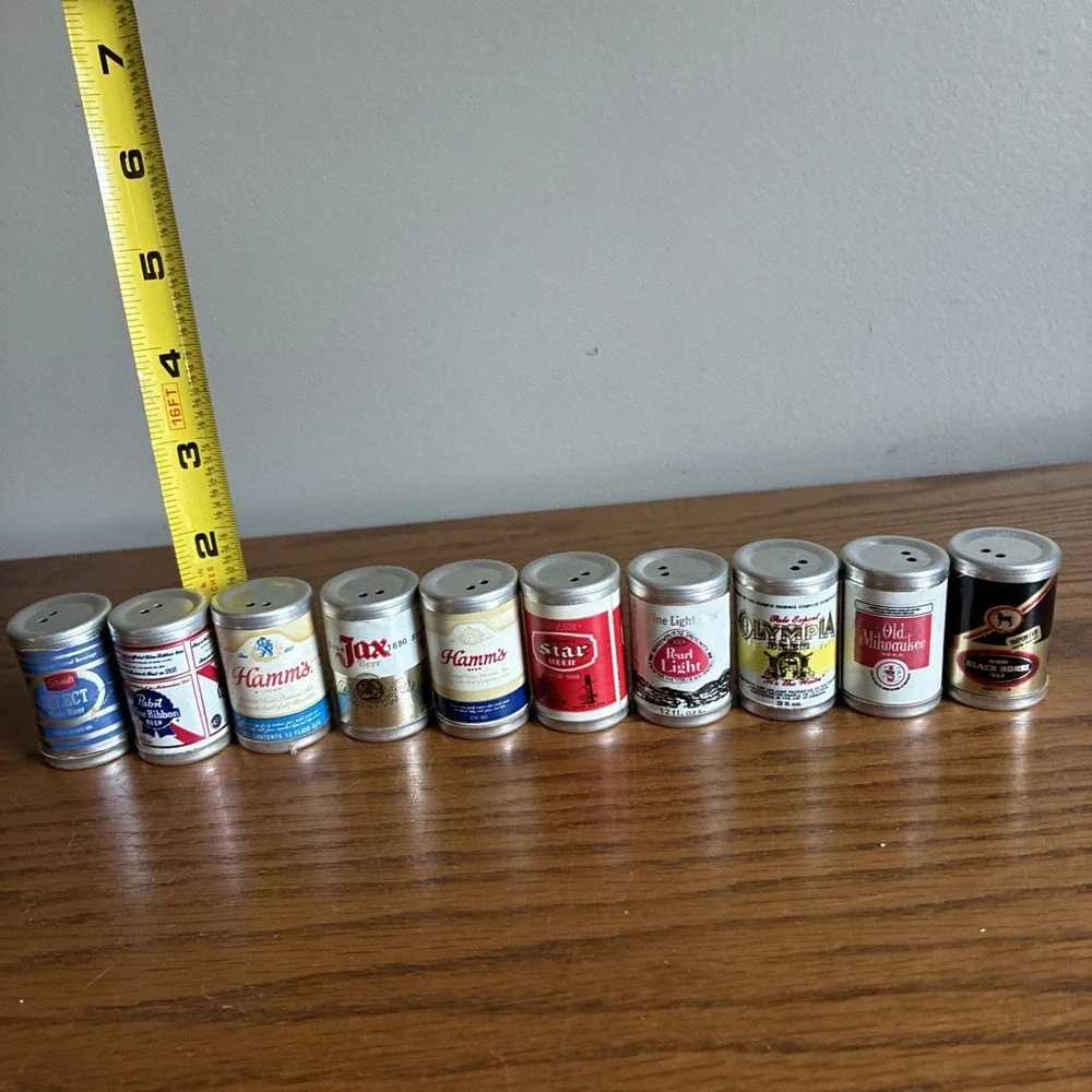 Vintage Mini Beer Can Salt & Pepper Shakers Lot Of 10 Novelty 60s 70s Rare